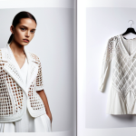 **

"Fashion design portfolio opening page, visually striking, powerful image, clear specialization indication, artistic vision, captivating, professional photography, minimalist design, plenty of white space. Focus on a single garment displaying unique textile work."

**